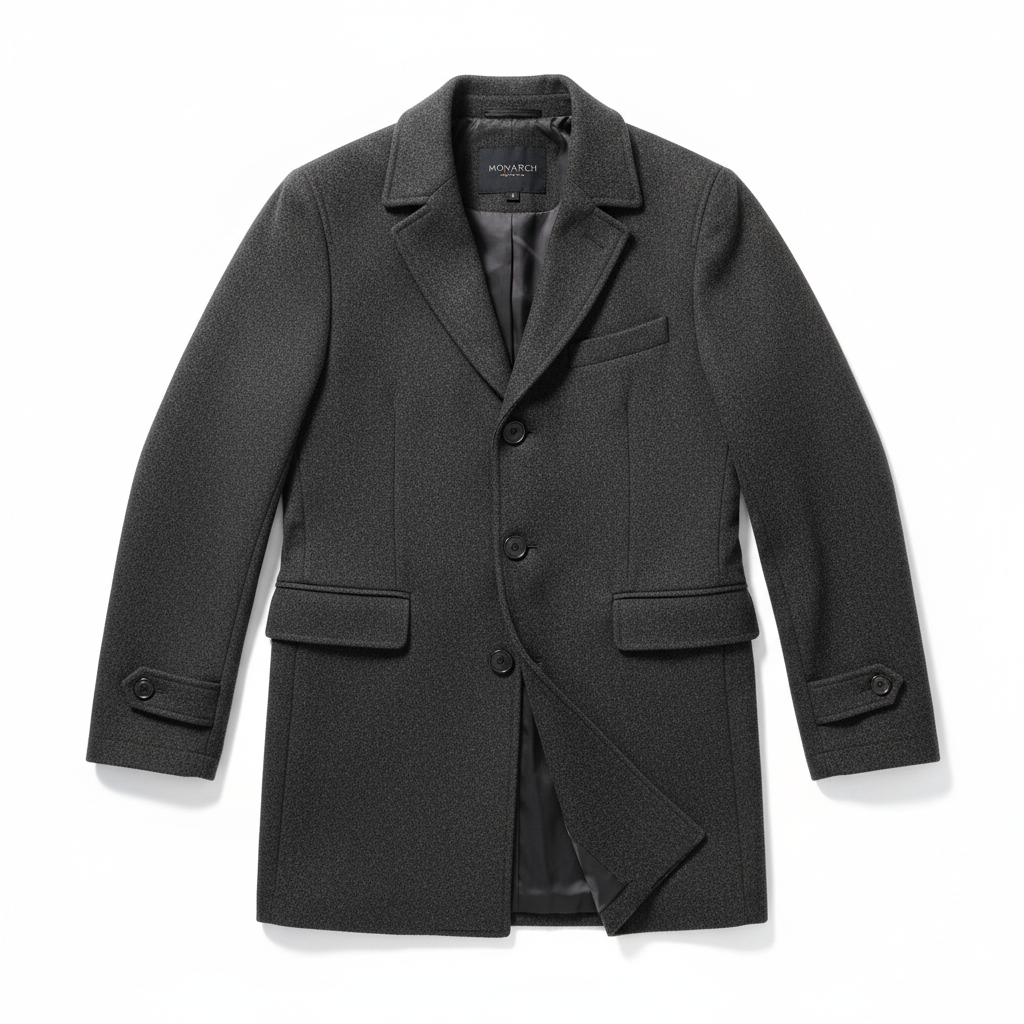 Men's Charcoal Wool Blend Overcoat