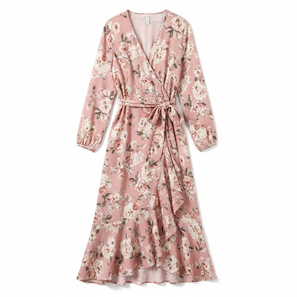 Women's Floral Wrap Midi Dress